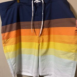 Target Goodfellow & Co Navy and Orange Striped Board Shorts sz 46 inseam 10" NWT